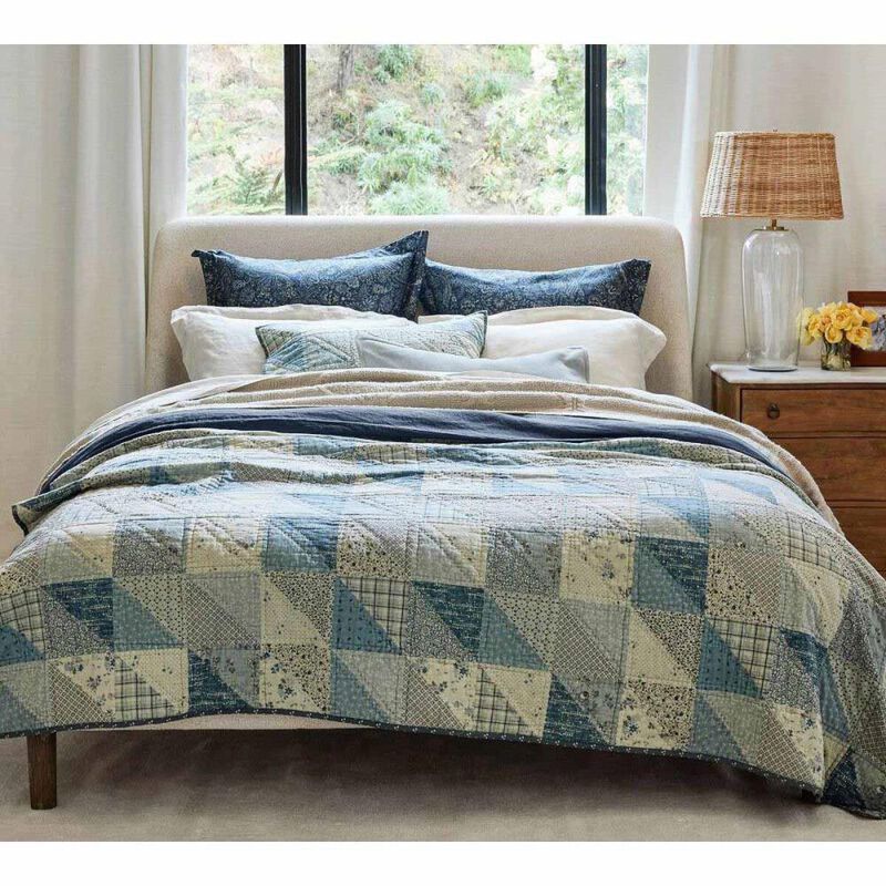 Pottery Barn Ellis Reversible Quilt Shams Euro Blue Multi image number 3